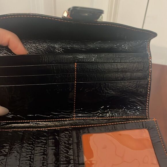 L Erickson Signed Navy Dark Blue Patent Leather Trifold Wallet - Picture 7 of 8